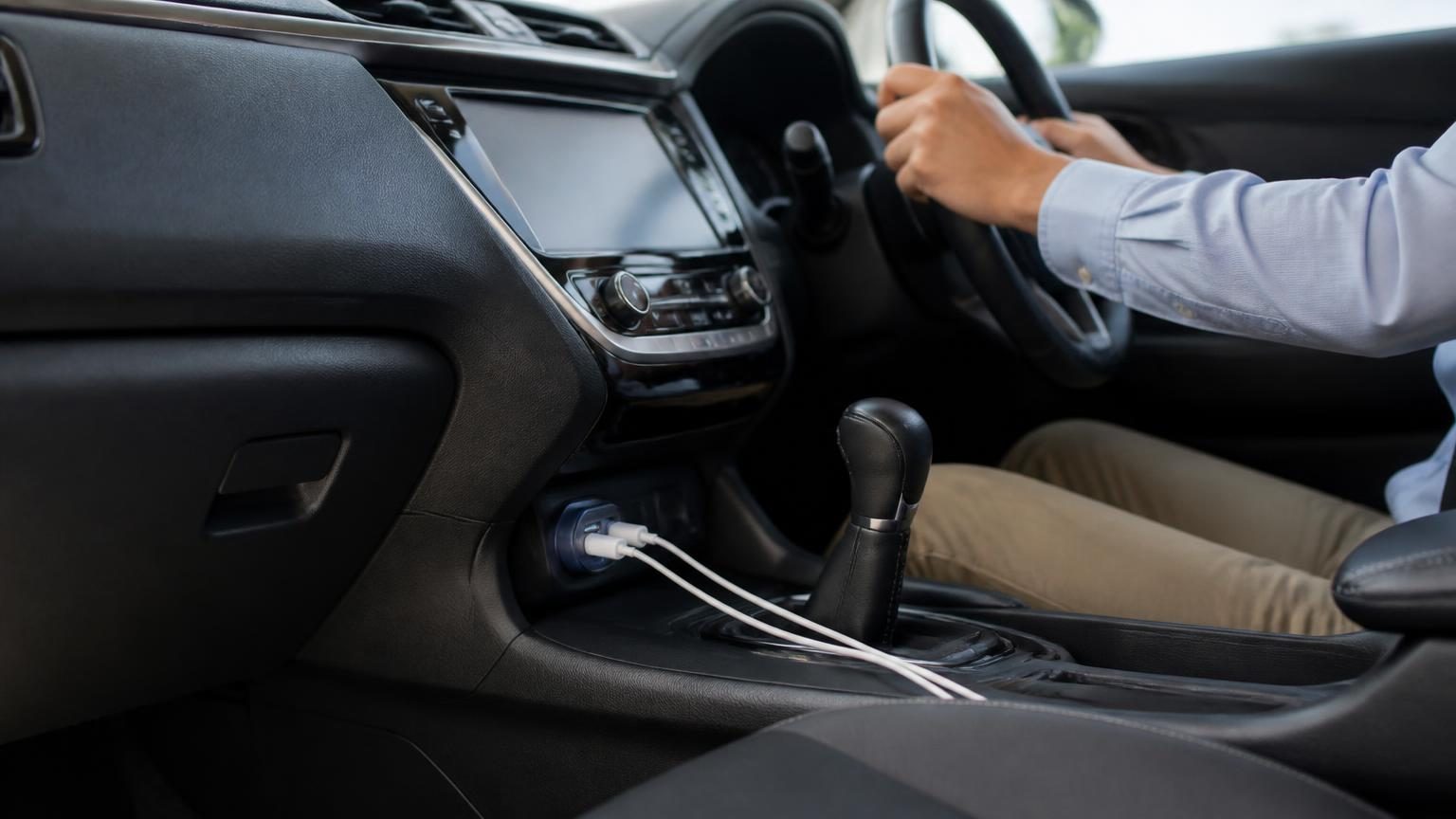 車内のダッシュボードに増設されたUSB電源ポート
